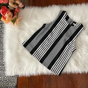 Bleuh Ciel Stripe Tank Top Black & White Zipper Back Detail Size XS
